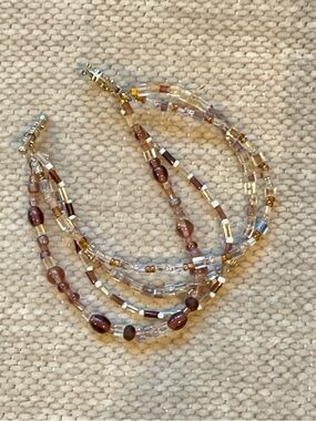 Multi-Strand Brown and Gold Beaded Women's Necklace